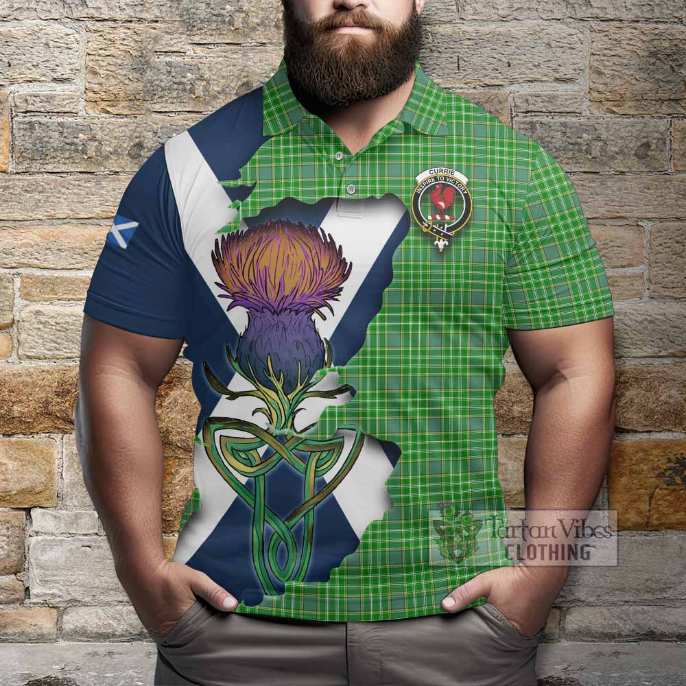 Currie Tartan Family Crest Polo Shirt Scottish Thistle Celtic Inspired - Tartan Vibes Clothing