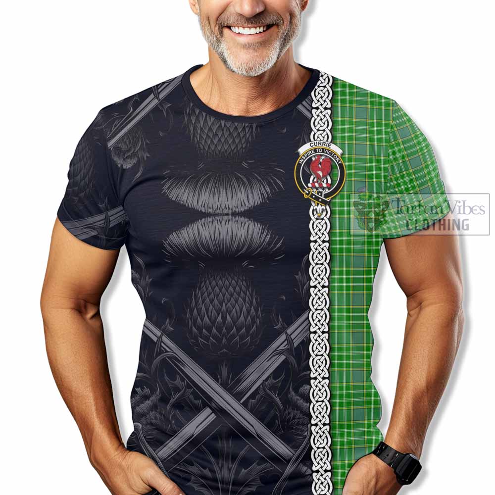 Currie Tartan T-Shirt with Family Crest Cross Sword Thistle Celtic Vibes - Tartan Vibes Clothing