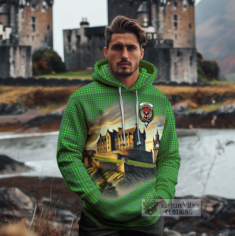 Currie Tartan Family Crest Cotton Hoodie with Scottish Ancient Castle Style - Tartan Vibes Clothing