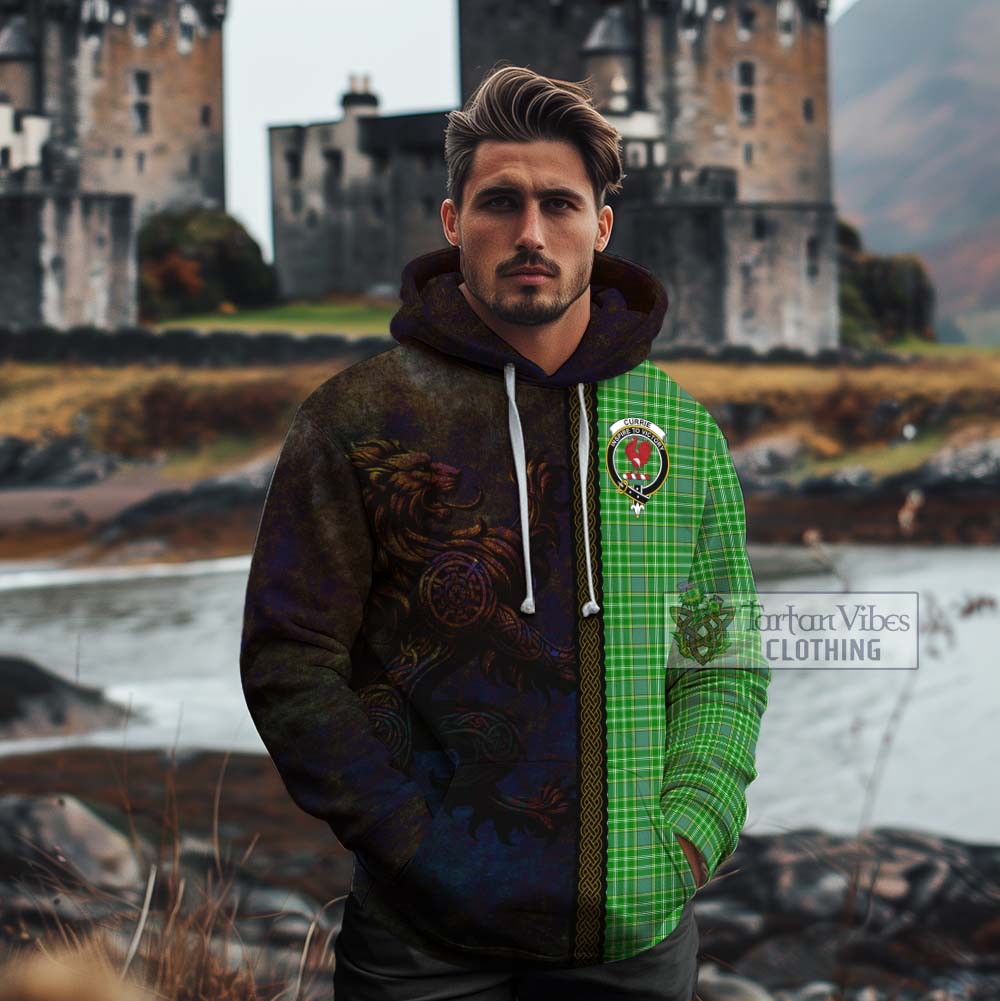 Tartan Vibes Clothing Currie Tartan Family Crest Cotton Hoodie Alba Gu Brath Be Brave Lion Ancient Style