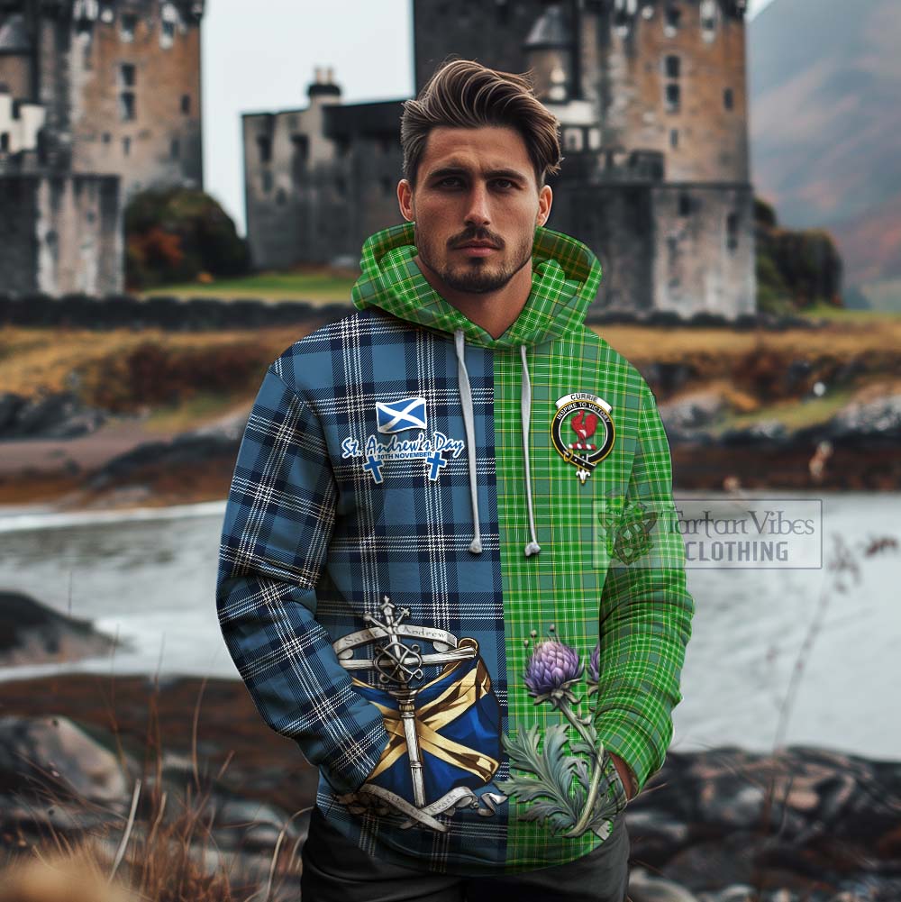 Currie Tartan Cotton Hoodie Happy St. Andrew's Day Half Tartan Style - Tartan Vibes Clothing