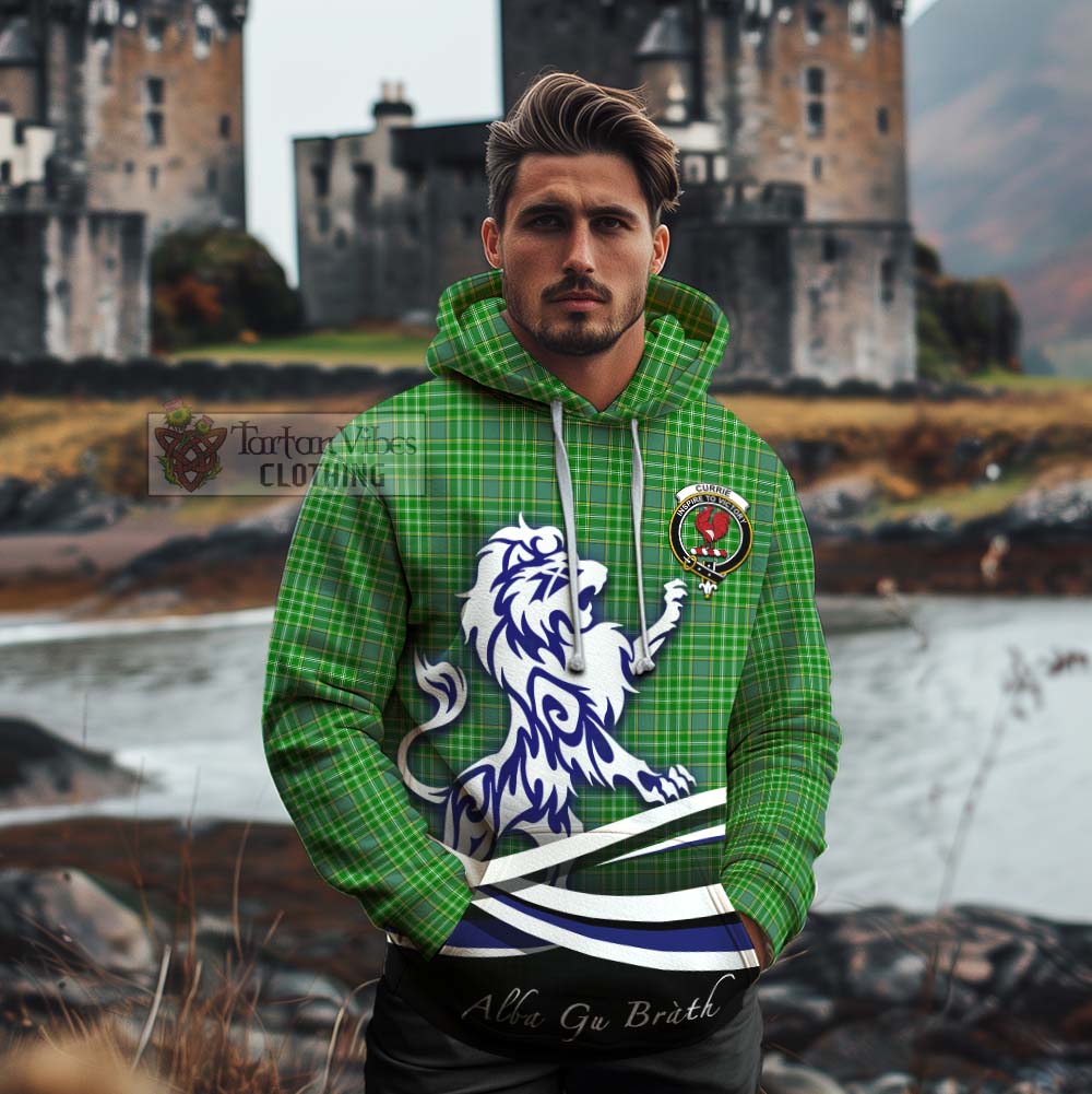 Currie Tartan Cotton Hoodie with Alba Gu Brath Regal Lion Emblem - Tartan Vibes Clothing