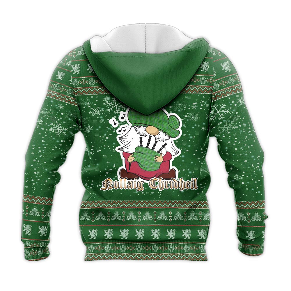 Currie Clan Christmas Knitted Hoodie with Funny Gnome Playing Bagpipes - Tartanvibesclothing