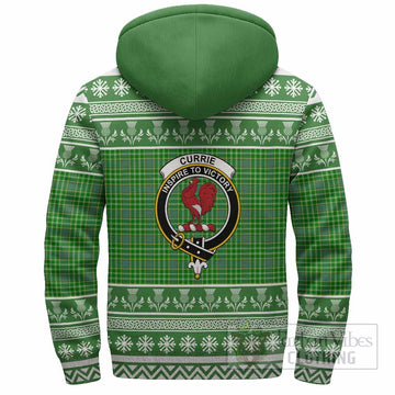 Currie Clan Tartan Christmas Fleece Hoodie with Family Crest