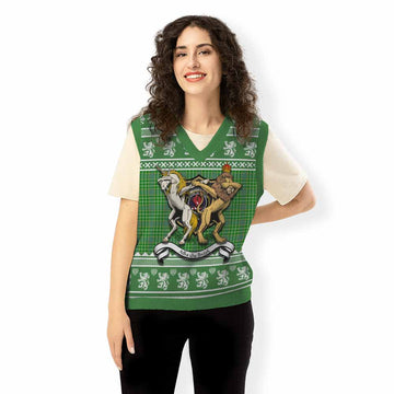 Currie Clan Tartan Crest Christmas Knitted V-Neck Vest Coat of Arms Funny Style