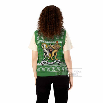 Currie Clan Tartan Crest Christmas Knitted V-Neck Vest Coat of Arms Funny Style