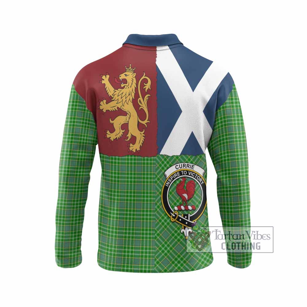 Currie Crest Tartan Long Sleeve Polo Shirt with Lion Rampant Saltire Style