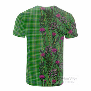 Currie Family Crest Tartan Cotton T-shirt Scottish Thistle Flower Pattern Half Style