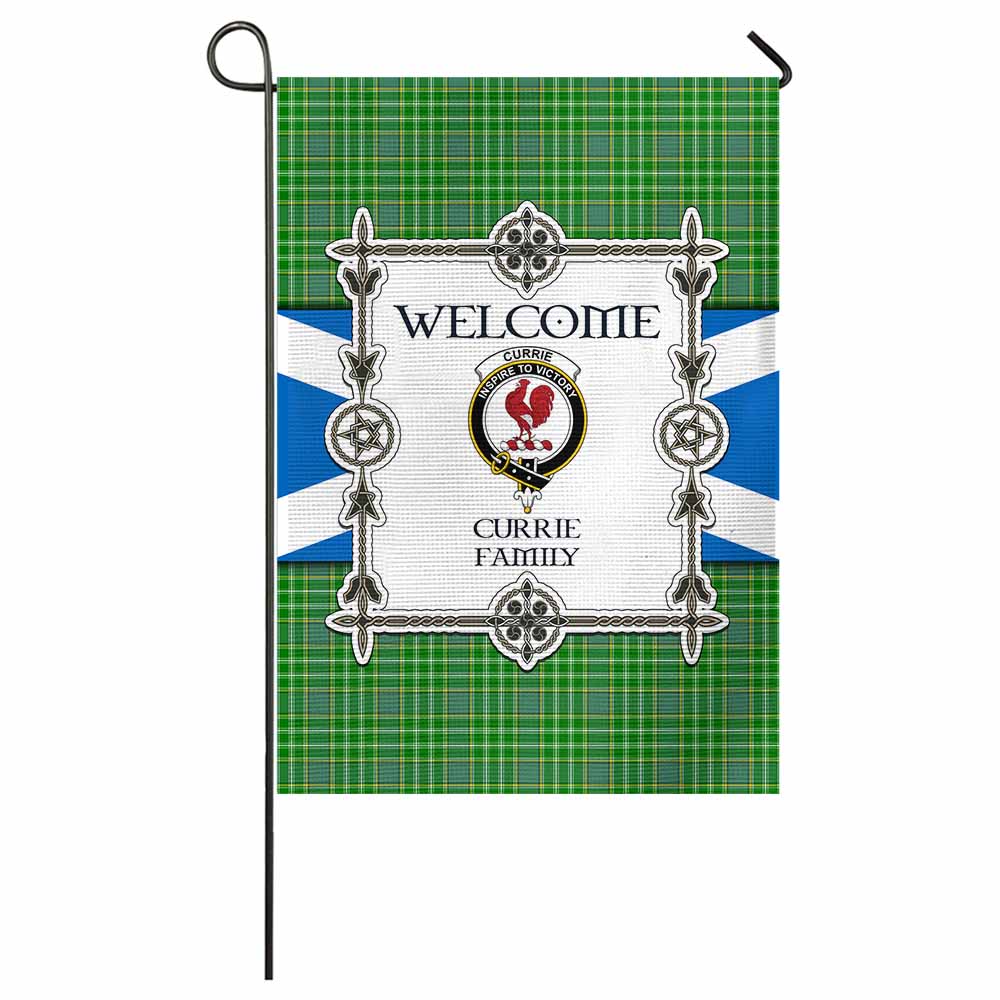 Currie Family Crest Tartan Welcome Garden Flag Saltire Harmony Style - Tartan Vibes Clothing
