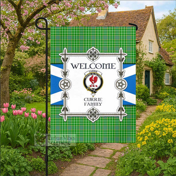 Currie Family Crest Tartan Welcome Garden Flag Saltire Harmony Style