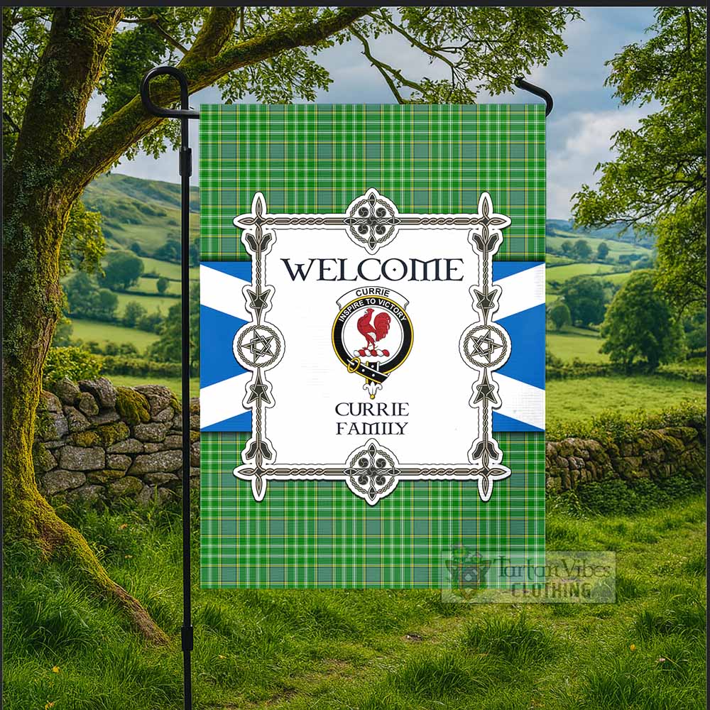 Currie Family Crest Tartan Welcome Garden Flag Saltire Harmony Style - Tartan Vibes Clothing