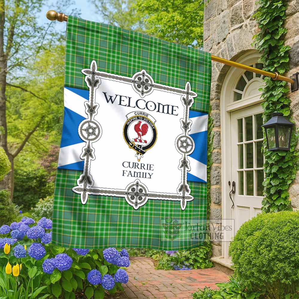 Currie Family Crest Tartan Welcome Garden Flag Saltire Harmony Style - Tartan Vibes Clothing
