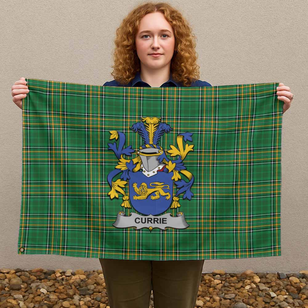 Tartan Vibes Clothing Currie Irish Clan Tartan House Flag with Coat of Arms