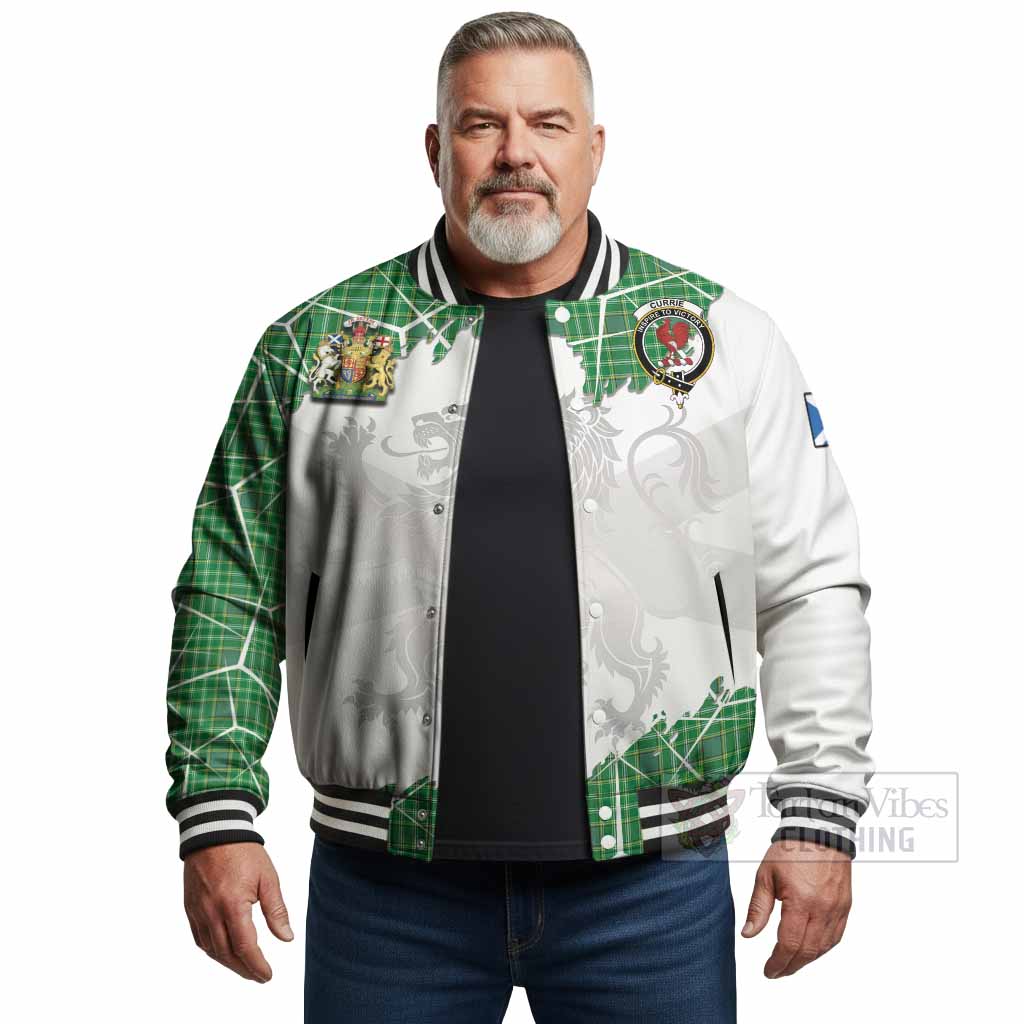 Currie Tartan Baseball Jacket with Family Crest and Lion Rampant Grunge Style
