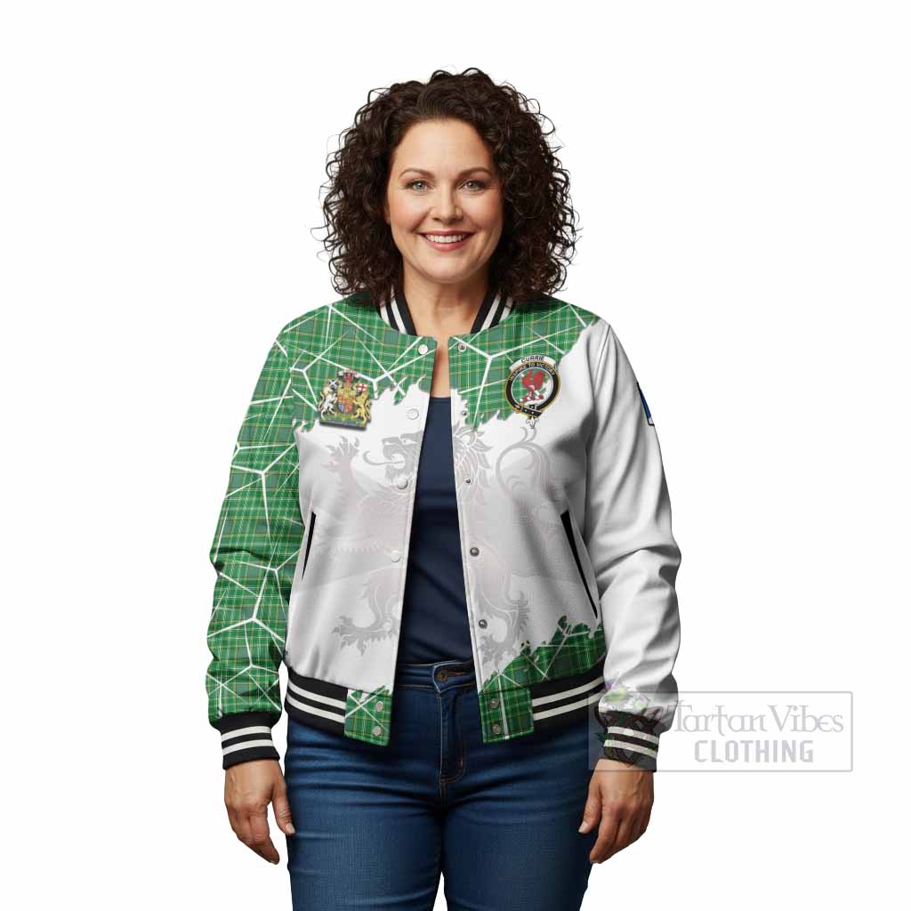 Currie Tartan Baseball Jacket with Family Crest and Lion Rampant Grunge Style