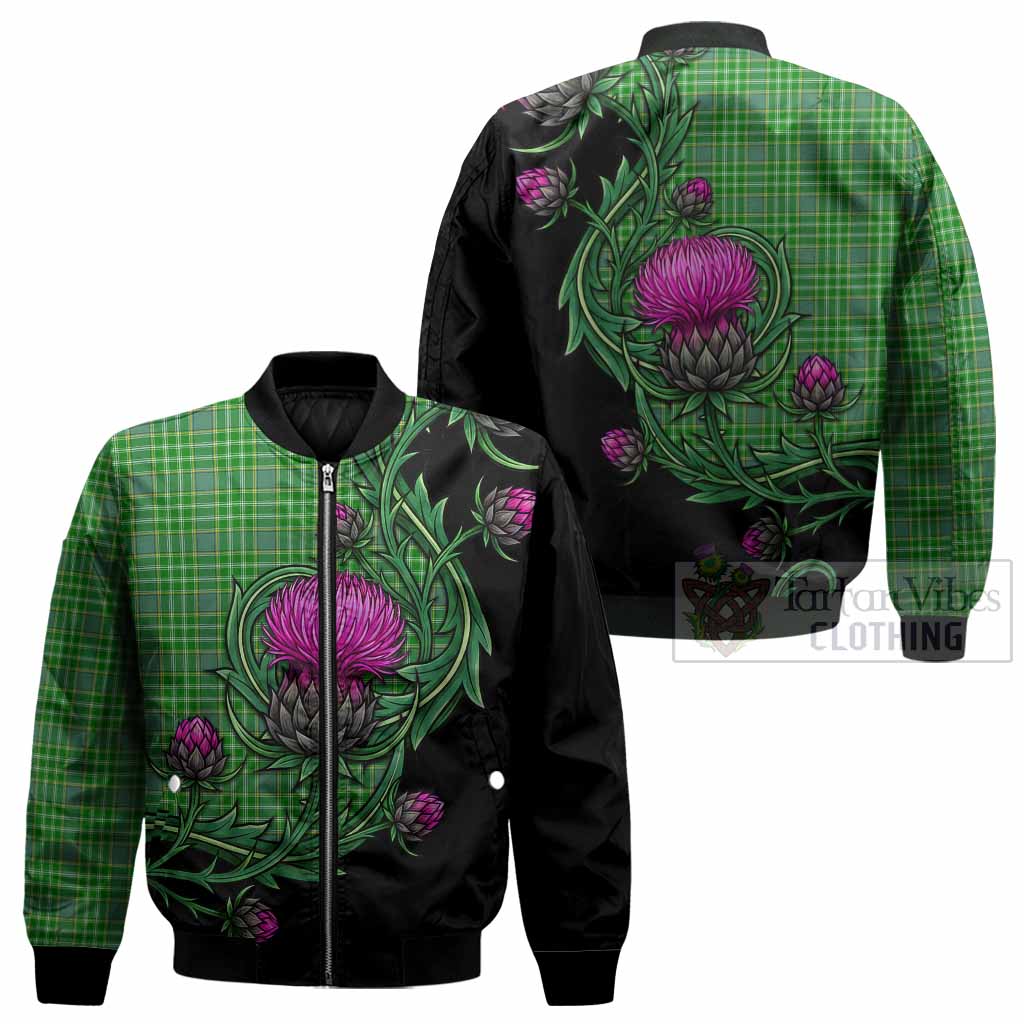 Currie Tartan Bomber Jacket Resilient Scottish Thistle - Tartan Vibes Clothing