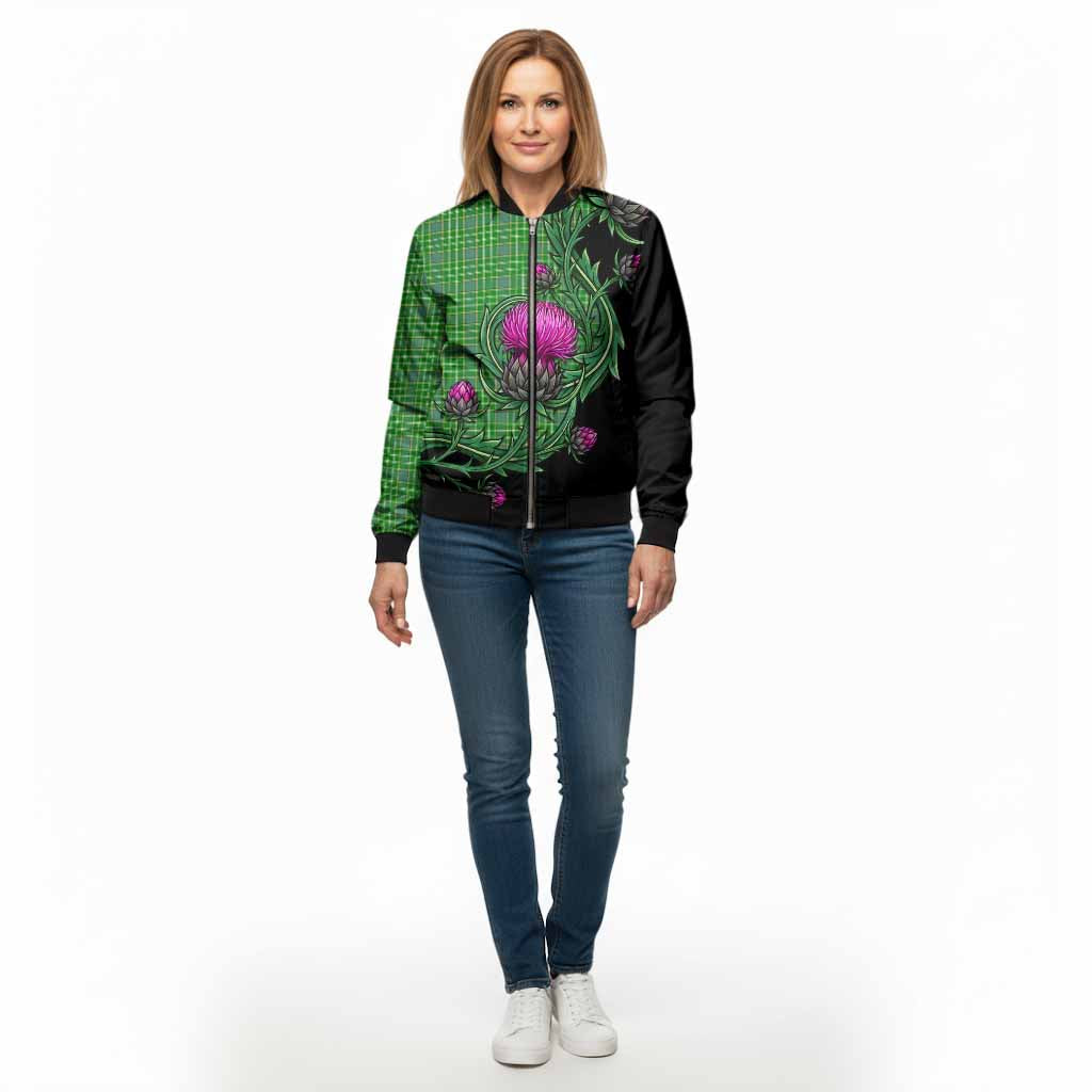 Currie Tartan Bomber Jacket Resilient Scottish Thistle - Tartan Vibes Clothing