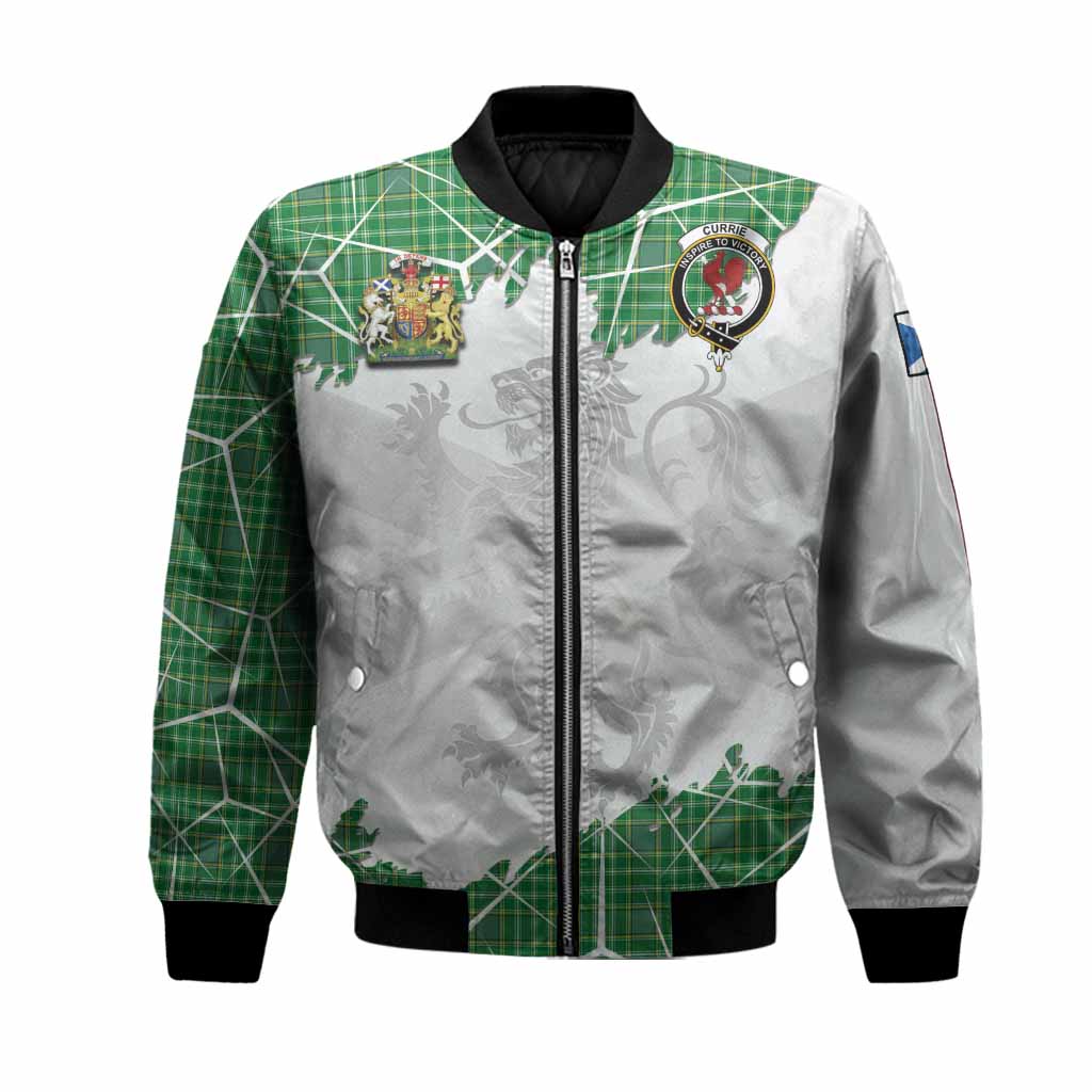 Currie Tartan Bomber Jacket with Family Crest and Lion Rampant Grunge Style