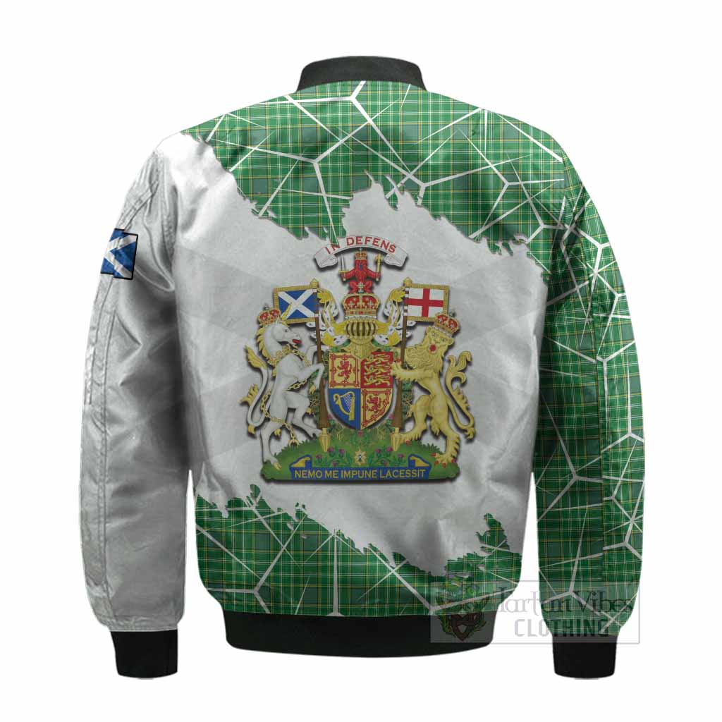 Currie Tartan Bomber Jacket with Family Crest and Lion Rampant Grunge Style