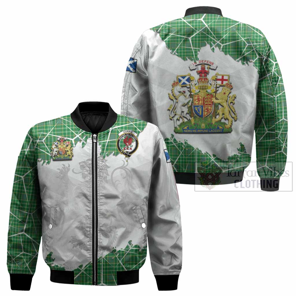 Currie Tartan Bomber Jacket with Family Crest and Lion Rampant Grunge Style