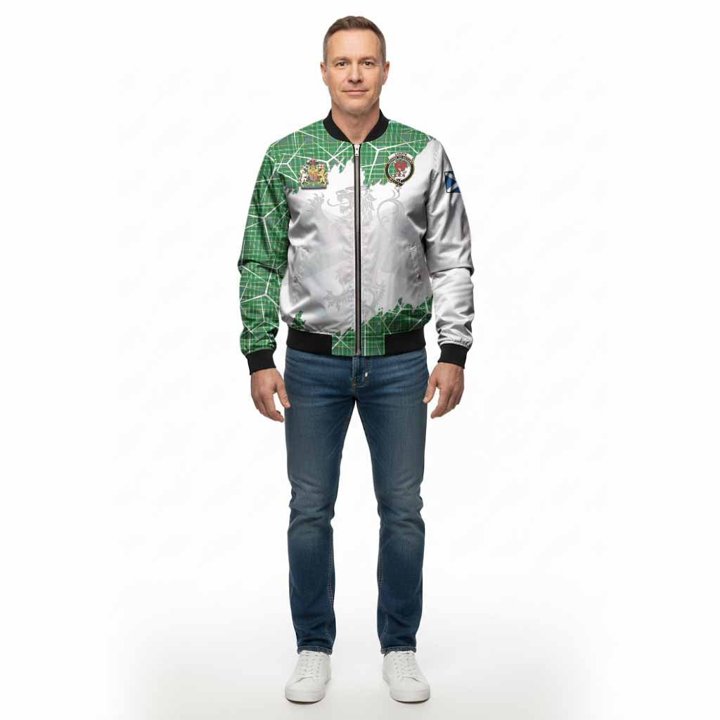 Currie Tartan Bomber Jacket with Family Crest and Lion Rampant Grunge Style