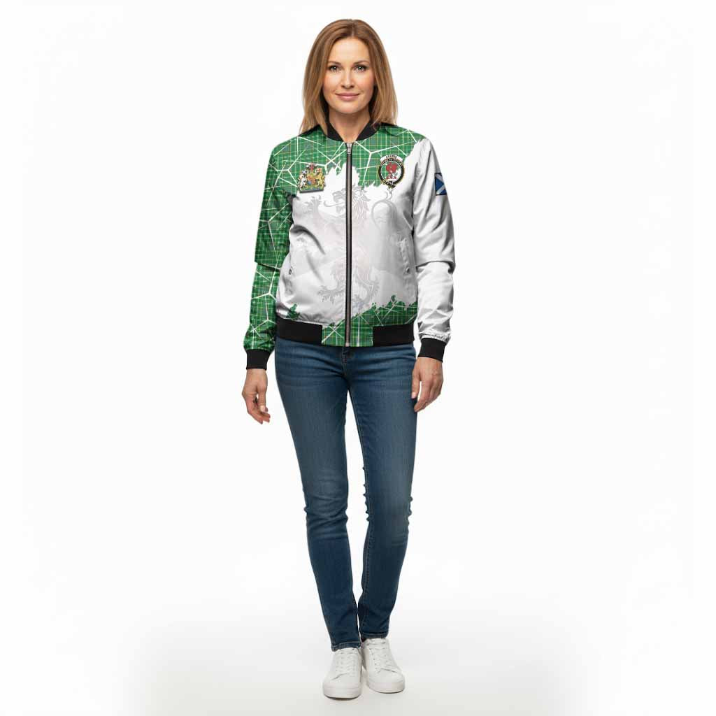 Currie Tartan Bomber Jacket with Family Crest and Lion Rampant Grunge Style