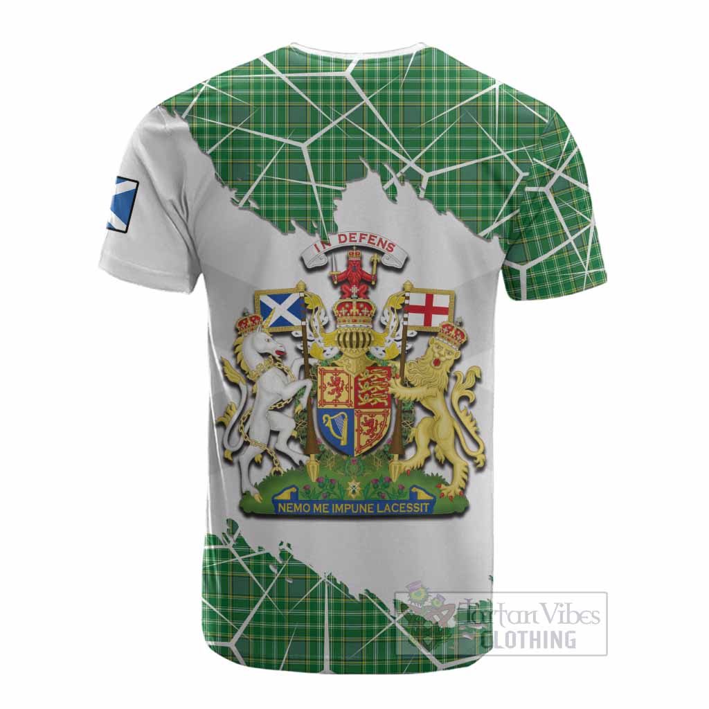 Currie Tartan Cotton T-shirt with Family Crest and Lion Rampant Grunge Style