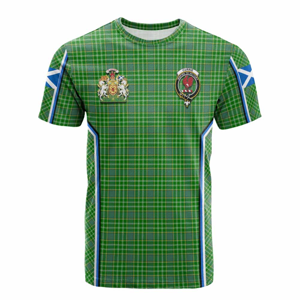 Currie Tartan Crest Cotton T-shirt Scotland Coat of Arm Flag Style - Tartan Vibes Clothing