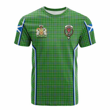 Currie Tartan Crest Cotton T-shirt Scotland Coat of Arm Flag Style