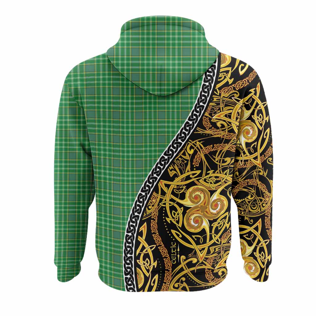 Currie Tartan Crest Hoodie Celtic Knot and Triple Trickle Spiral Symbols
