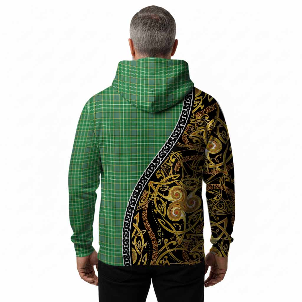 Currie Tartan Crest Hoodie Celtic Knot and Triple Trickle Spiral Symbols