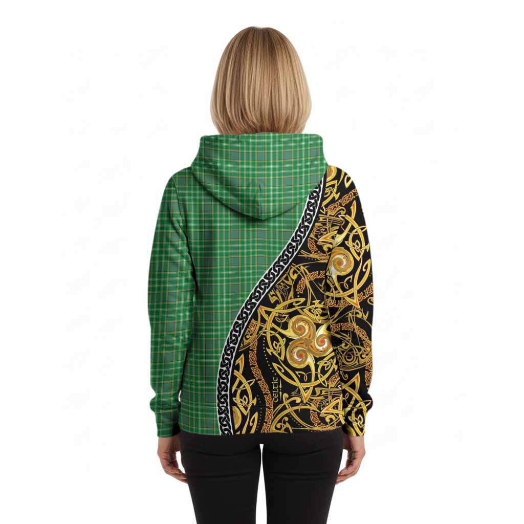 Currie Tartan Crest Hoodie Celtic Knot and Triple Trickle Spiral Symbols