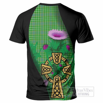 Currie Tartan Crest T-Shirt Celtic Cross Thistle Flowers