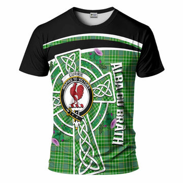 Currie Tartan Crest T-Shirt Scottish Thistle Celtic Cross Alba Gu Brath