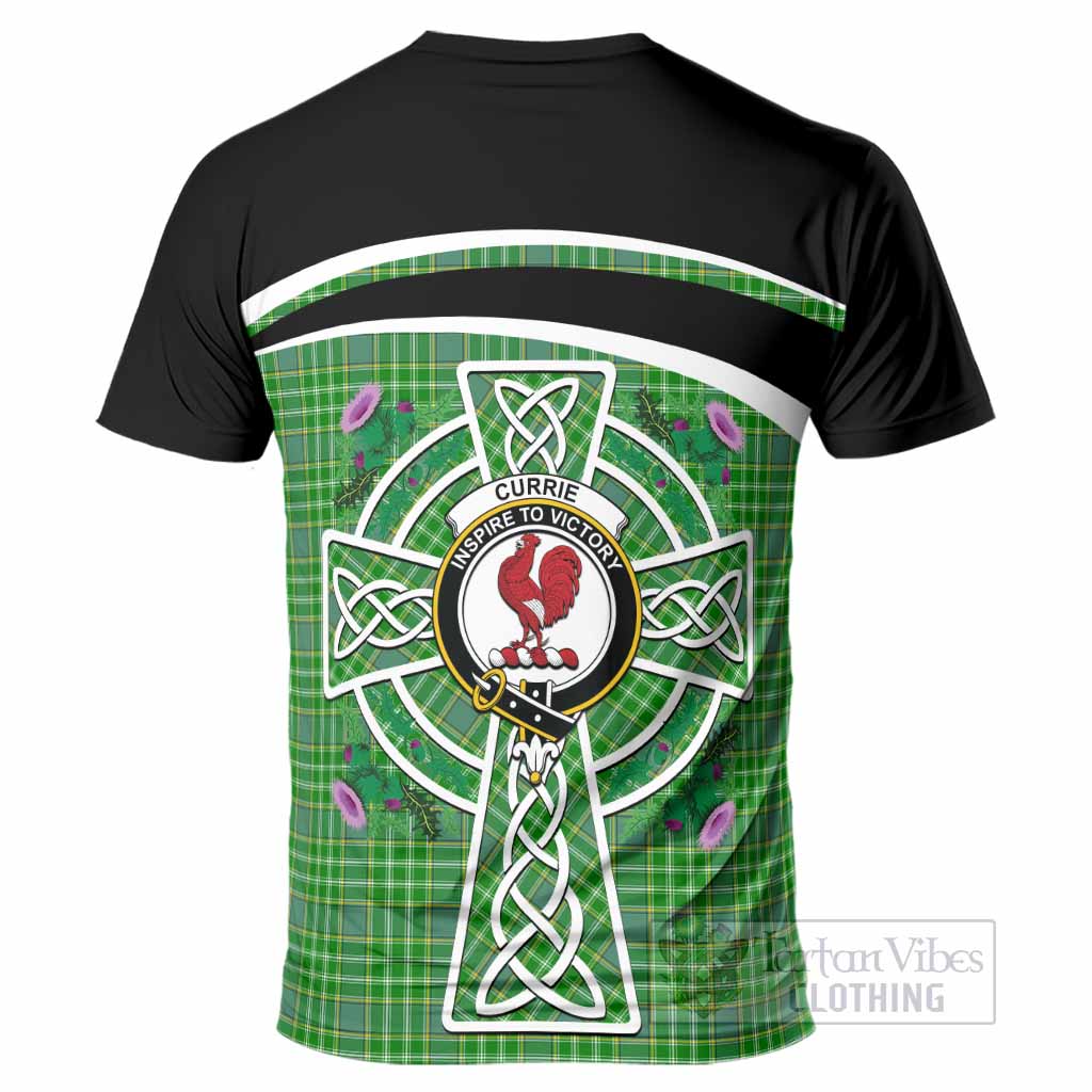 Currie Tartan Crest T-Shirt Scottish Thistle Celtic Cross Alba Gu Brath