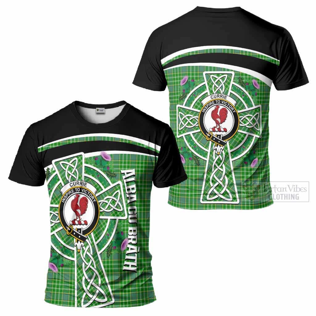 Currie Tartan Crest T-Shirt Scottish Thistle Celtic Cross Alba Gu Brath