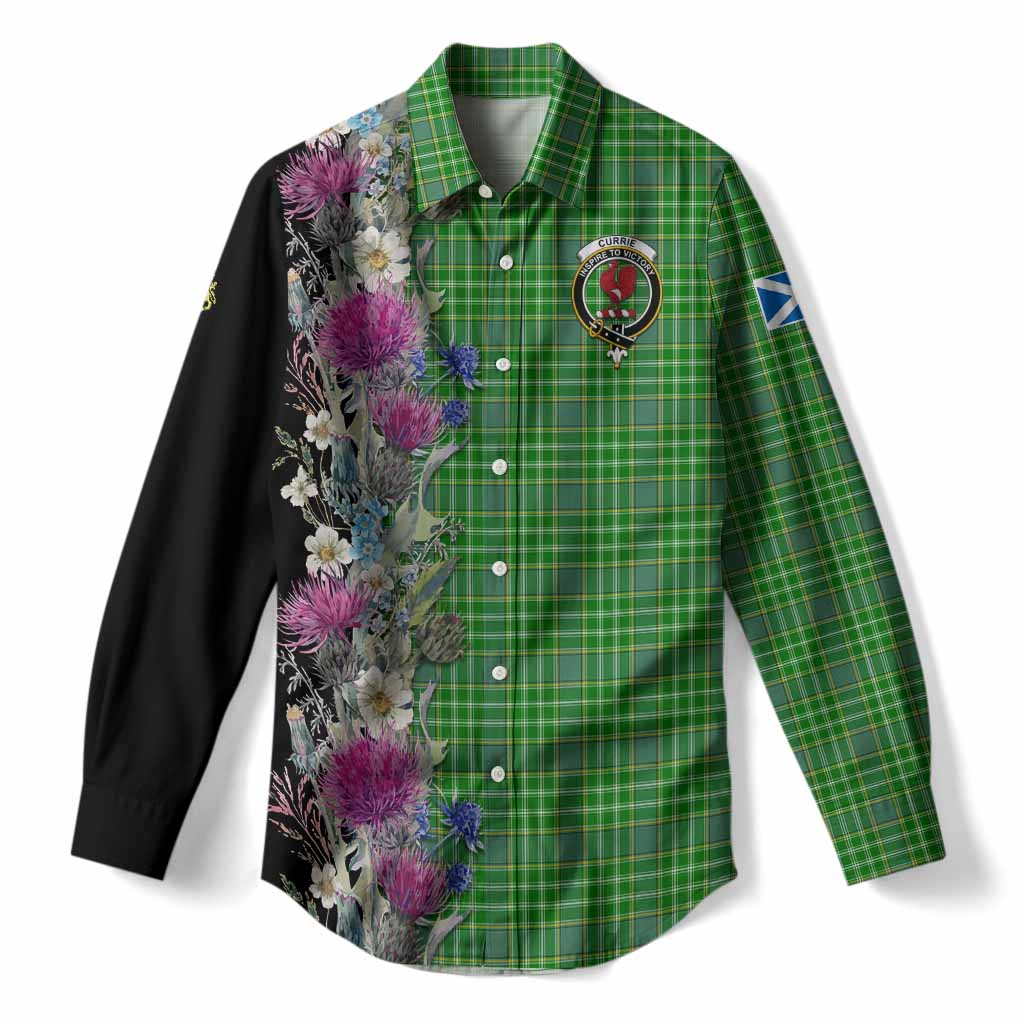 Currie Tartan Crest Thistle Floral Women Casual Shirt