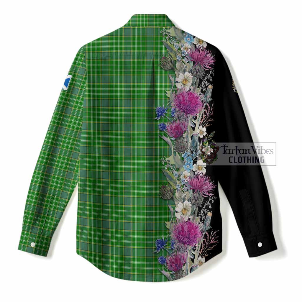 Currie Tartan Crest Thistle Floral Women Casual Shirt