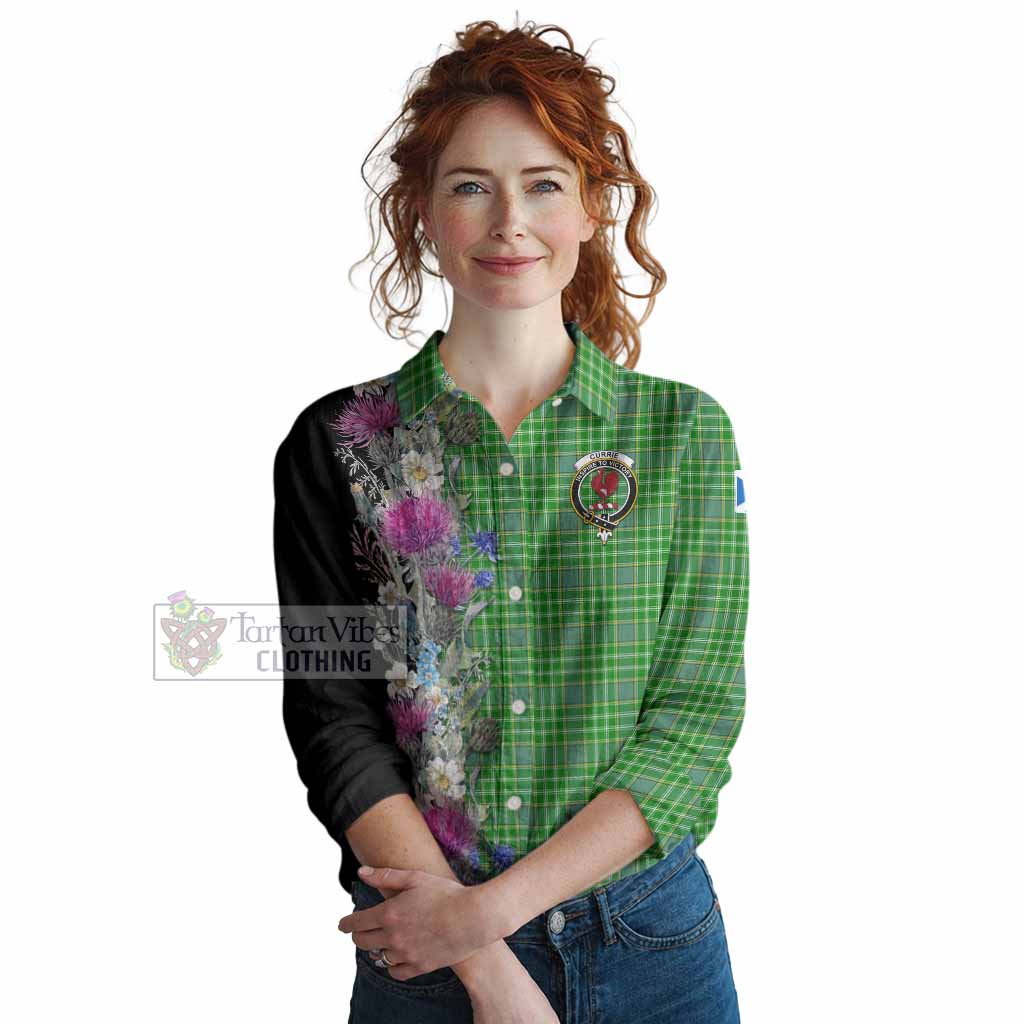 Currie Tartan Crest Thistle Floral Women Casual Shirt