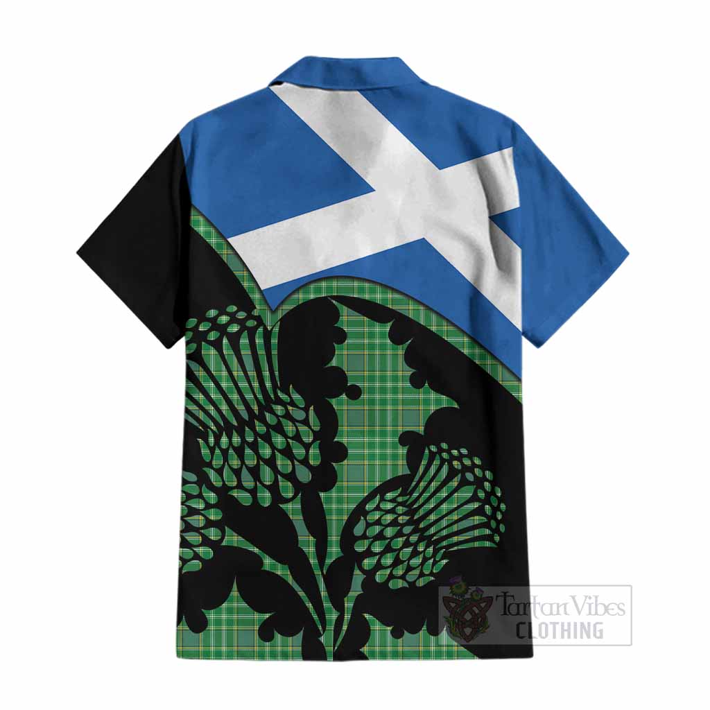 Currie Tartan Family Crest Cotton Hawaiian Shirt Scotland Thistle Floral Flag Style