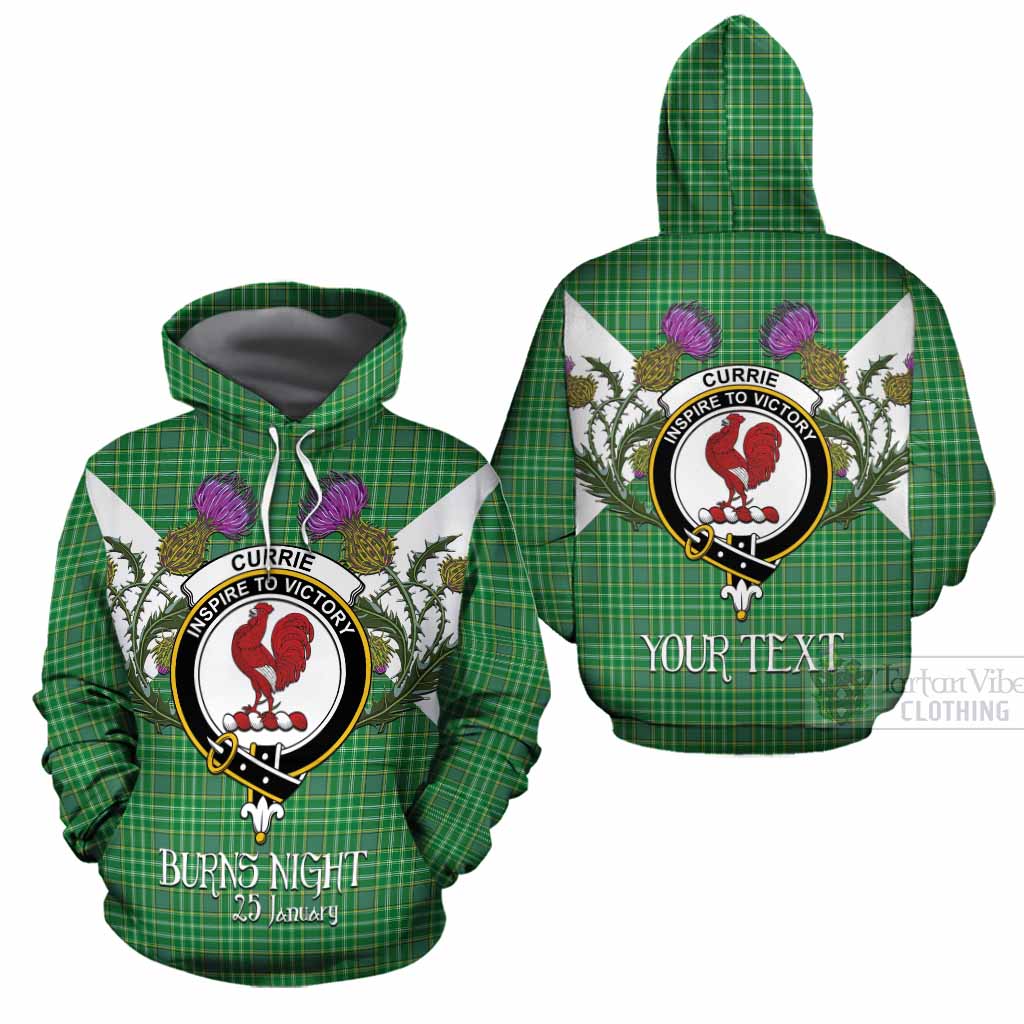 Currie Tartan Family Crest Cotton Hoodie Scottish Burns Night Thistle Floral