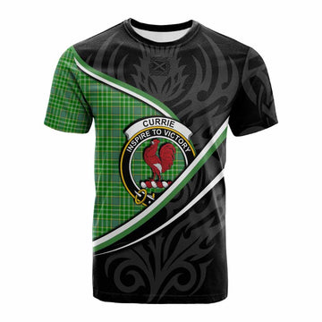 Currie Tartan Family Crest Cotton T-shirt Celtic Scottish Thistle Floral