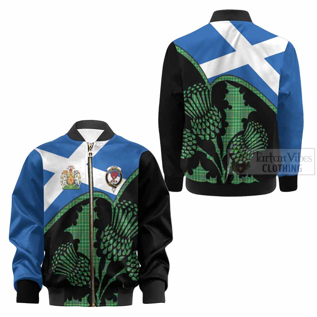 Currie Tartan Family Crest Kid Bomber Jacket Scotland Thistle Floral Flag Style
