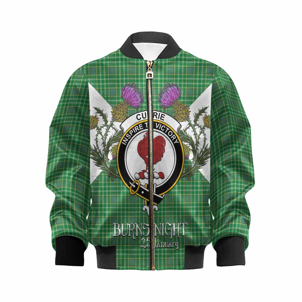 Currie Tartan Family Crest Kid Bomber Jacket Scottish Burns Night Thistle Floral