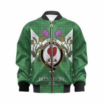 Currie Tartan Family Crest Kid Bomber Jacket Scottish Burns Night Thistle Floral