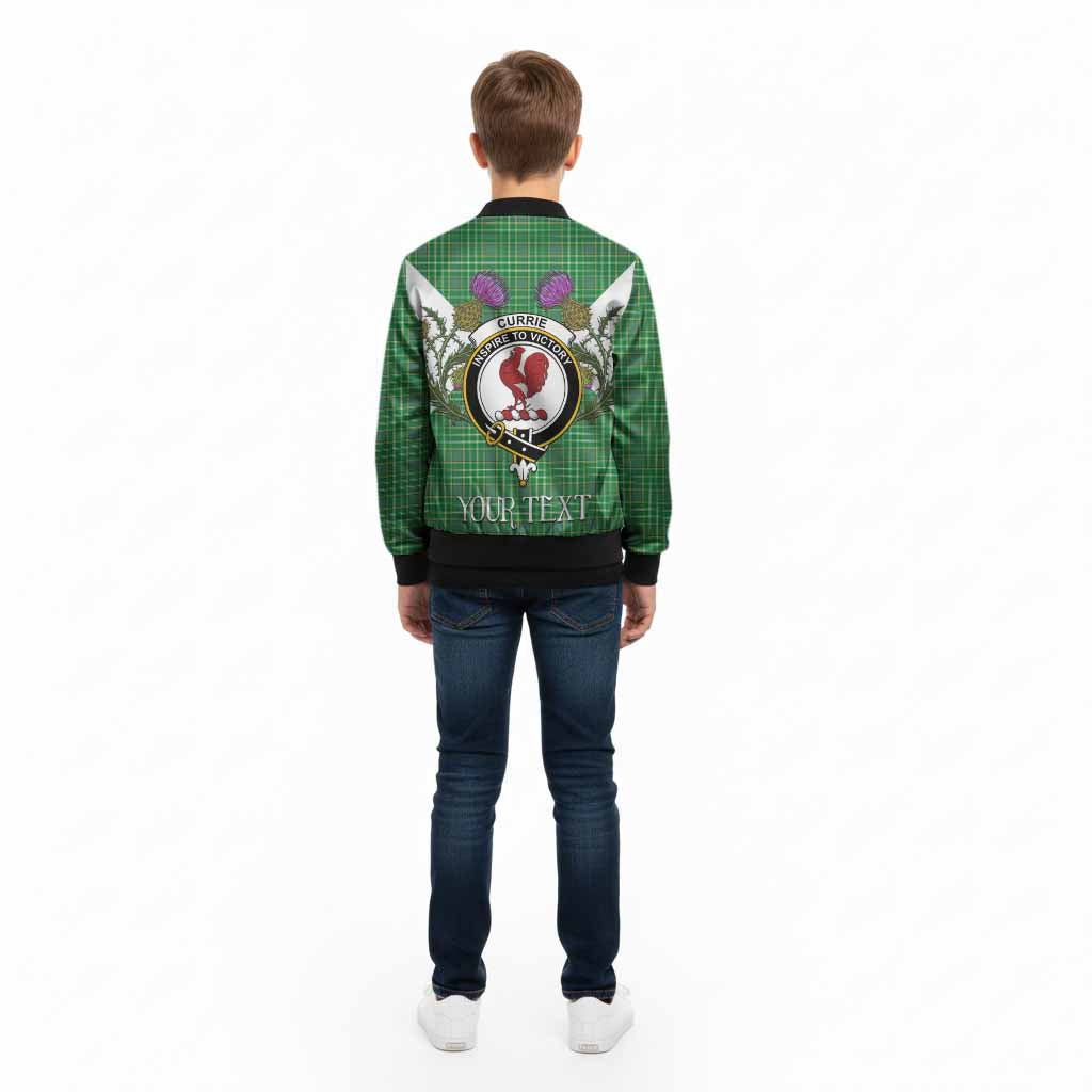 Currie Tartan Family Crest Kid Bomber Jacket Scottish Burns Night Thistle Floral