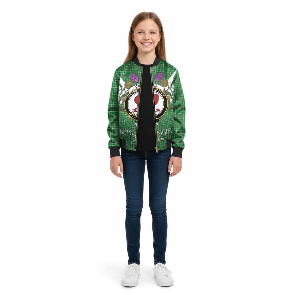 Currie Tartan Family Crest Kid Bomber Jacket Scottish Burns Night Thistle Floral