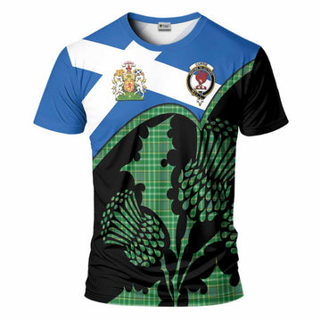 Currie Tartan Family Crest T-Shirt Scotland Thistle Floral Flag Style