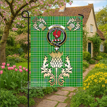 Currie Tartan Garden Flag with Golden Regal Scottish Thistle Emblem - Tartan Vibes Clothing