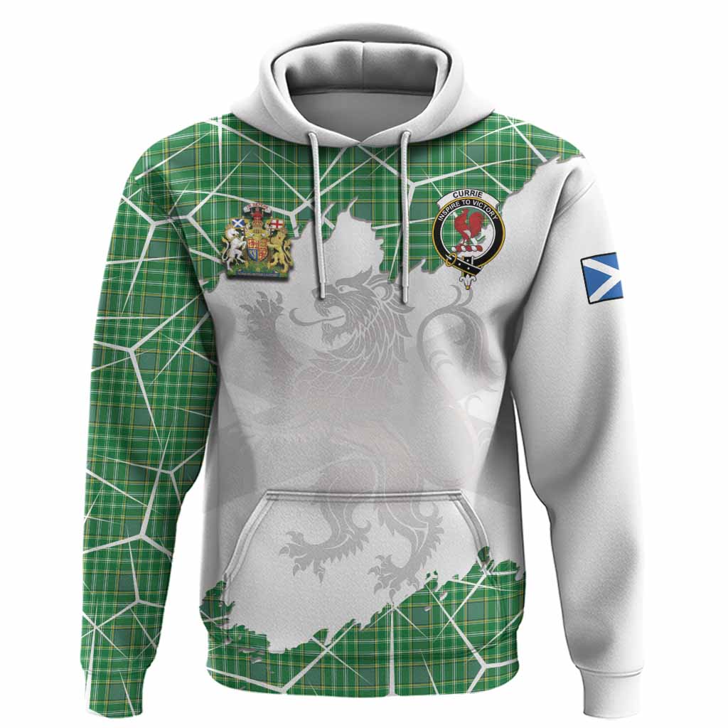 Currie Tartan Hoodie with Family Crest and Lion Rampant Grunge Style